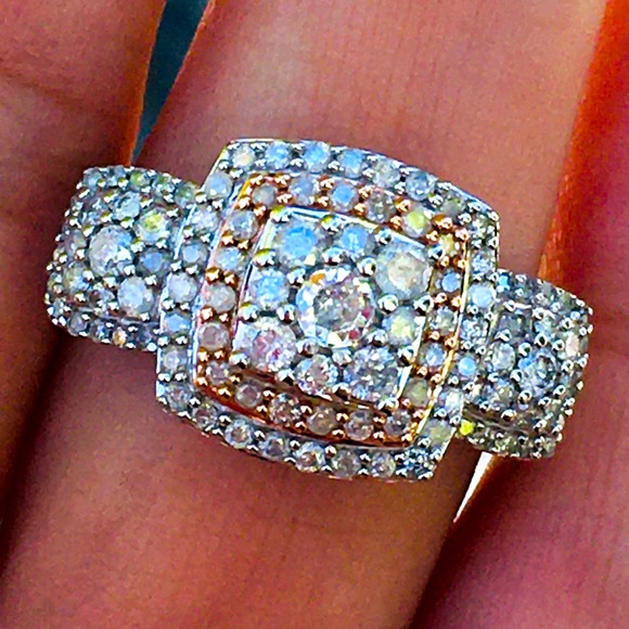 Jewelry - 10k Solid White & Rose Gold Genuine Round Diamond Cluster Ring